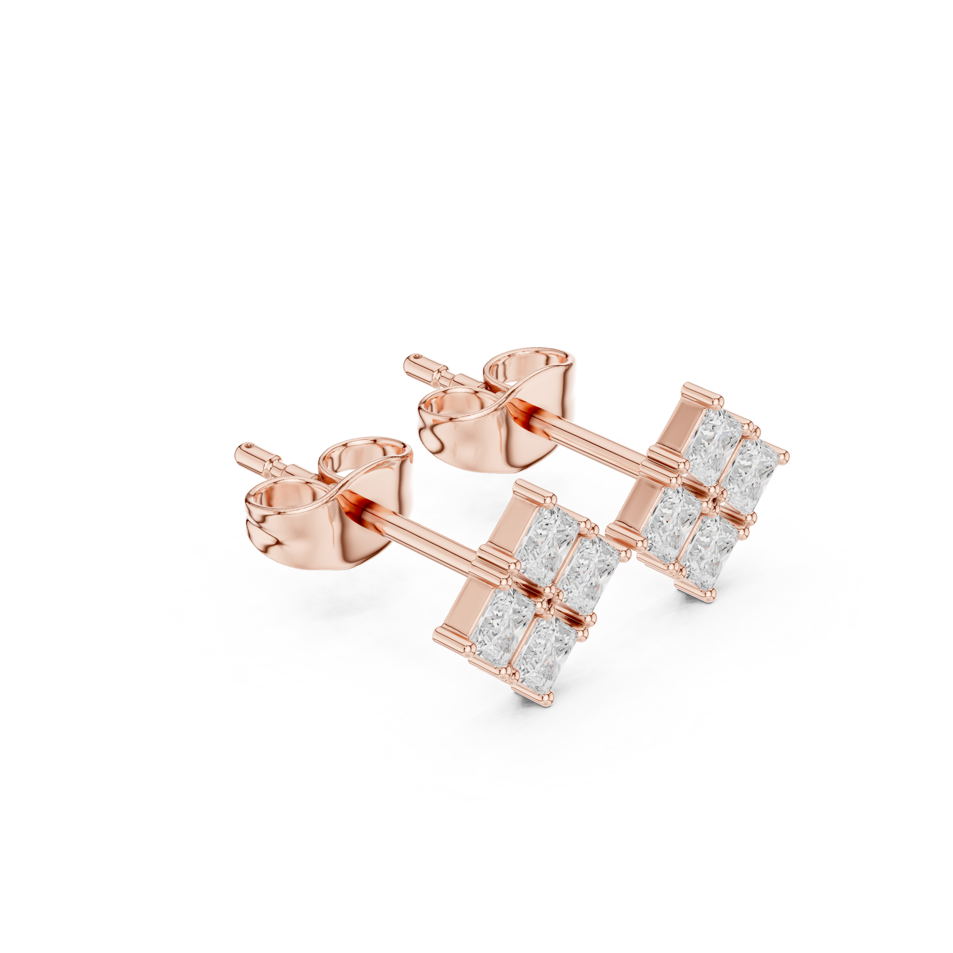 Princess Cut Lab Grown Diamond Stud Earrings in Rose Gold