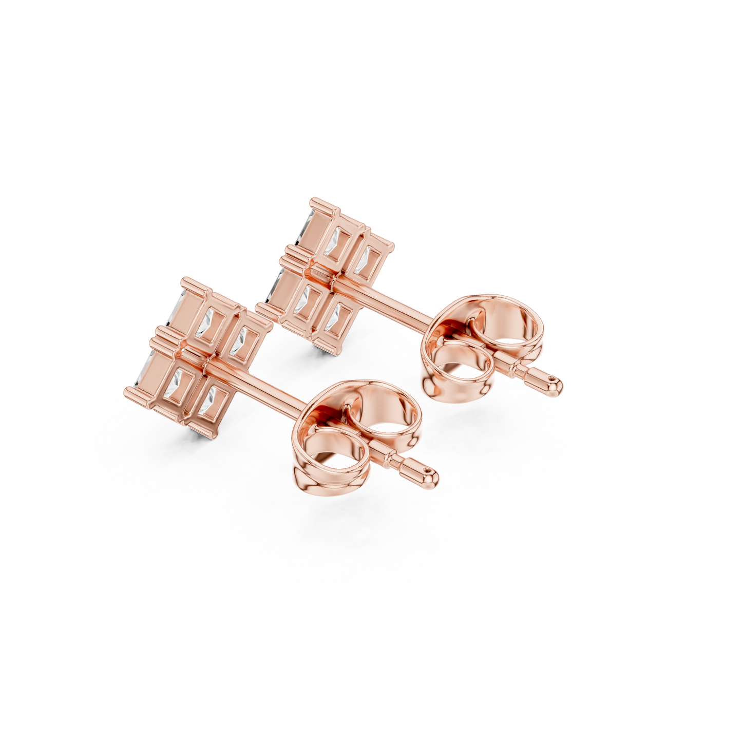 Princess Cut Lab Grown Diamond Stud Earrings in Rose Gold
