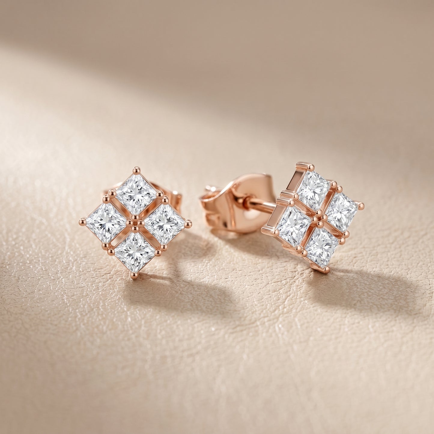 Princess Cut Lab Grown Diamond Stud Earrings in Rose Gold