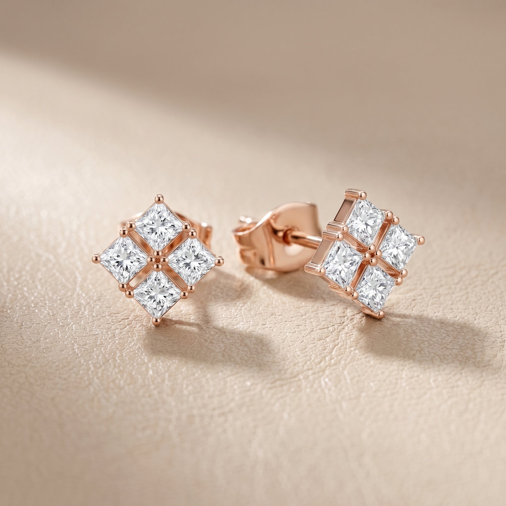 Princess Cut Lab Grown Diamond Stud Earrings in Rose Gold