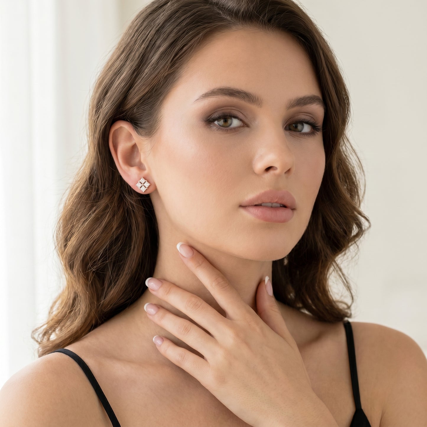 Princess Cut Lab Grown Diamond Stud Earrings in Rose Gold