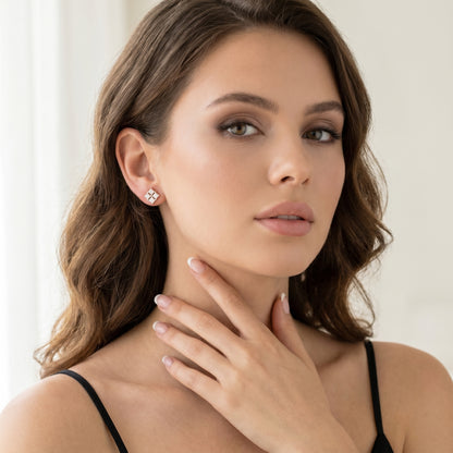 Princess Cut Lab Grown Diamond Stud Earrings in Rose Gold