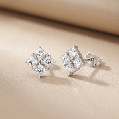 Princess Cut Lab Grown Diamond Stud Earrings in White Gold