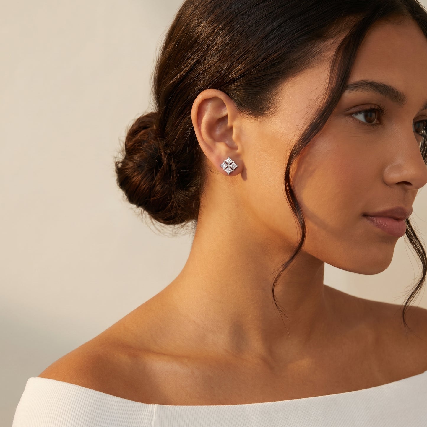 Princess Cut Lab Grown Diamond Stud Earrings in Silver