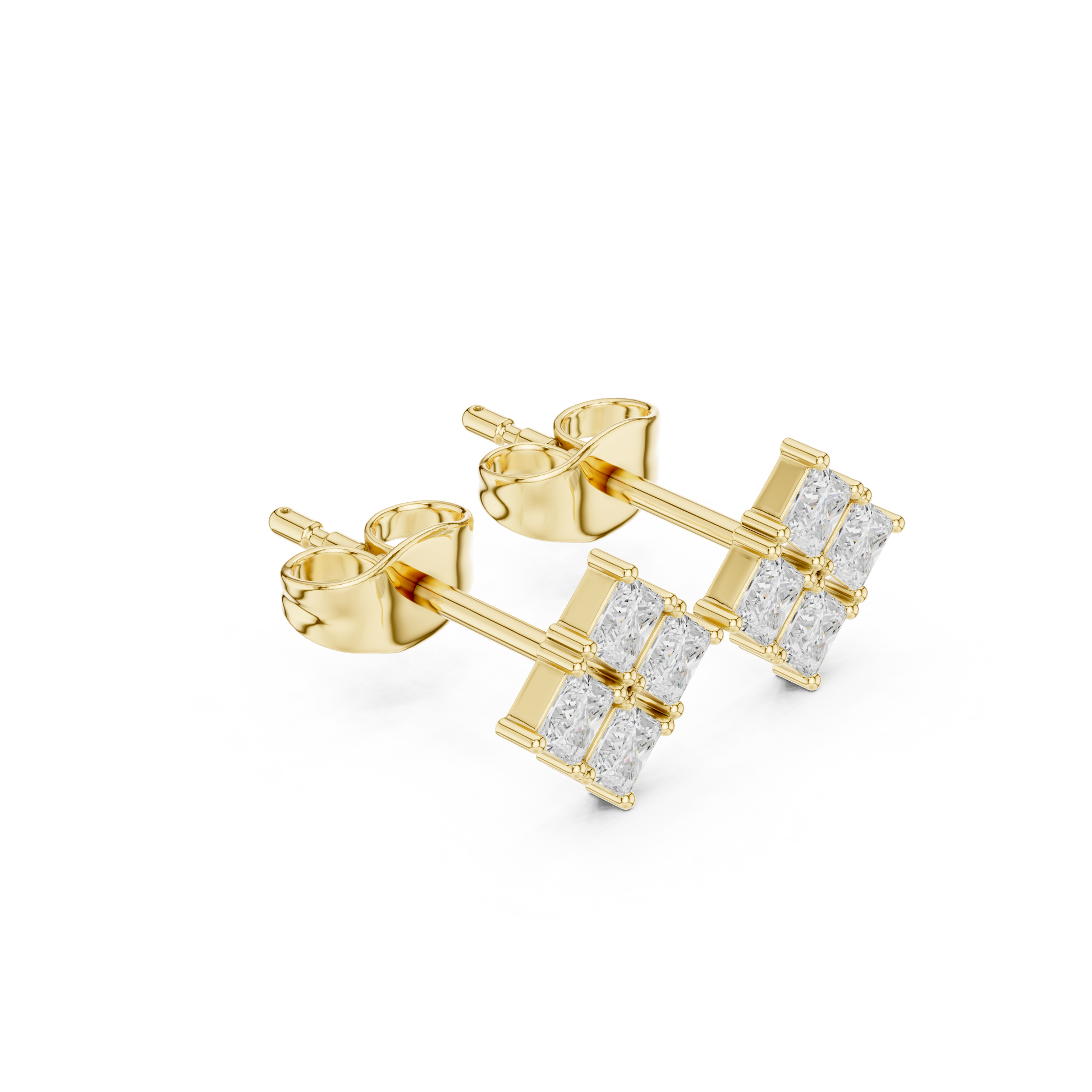 Princess Cut Lab Grown Diamond Stud Earrings in Yellow Gold