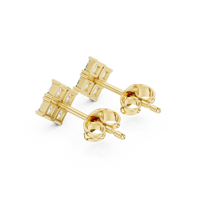 Princess Cut Lab Grown Diamond Stud Earrings in Yellow Gold