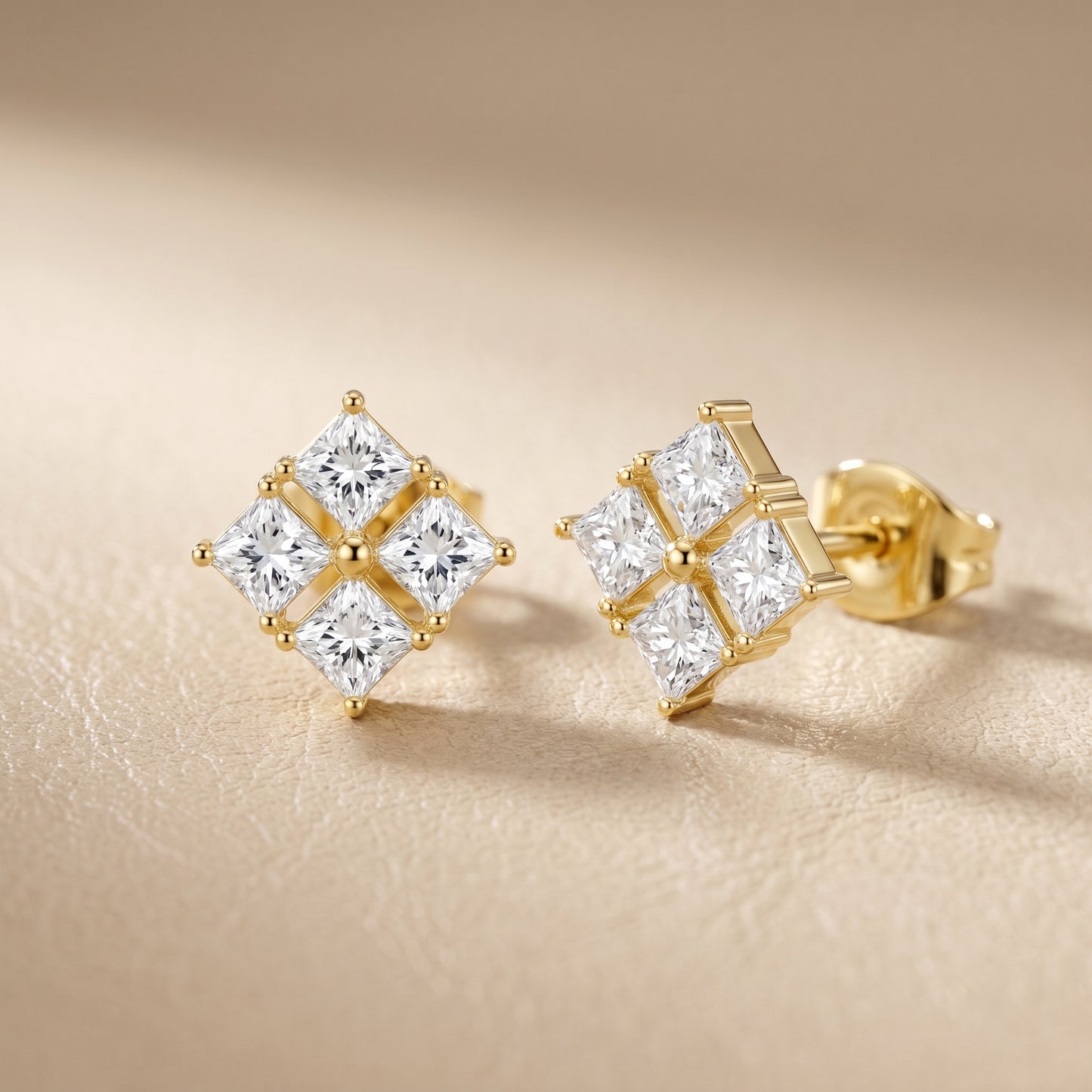 Princess Cut Lab Grown Diamond Stud Earrings in Yellow Gold