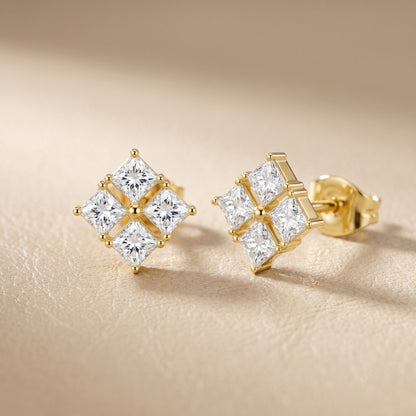 Princess Cut Lab Grown Diamond Stud Earrings in Yellow Gold