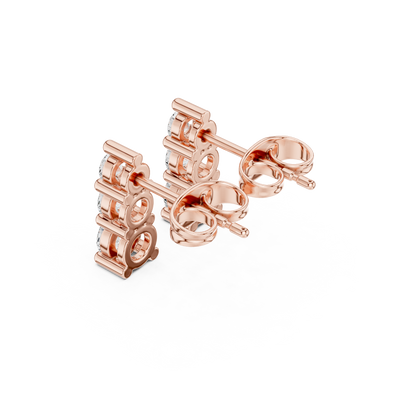 Round Cut Lab Grown Diamond Stud Earrings in Rose Gold