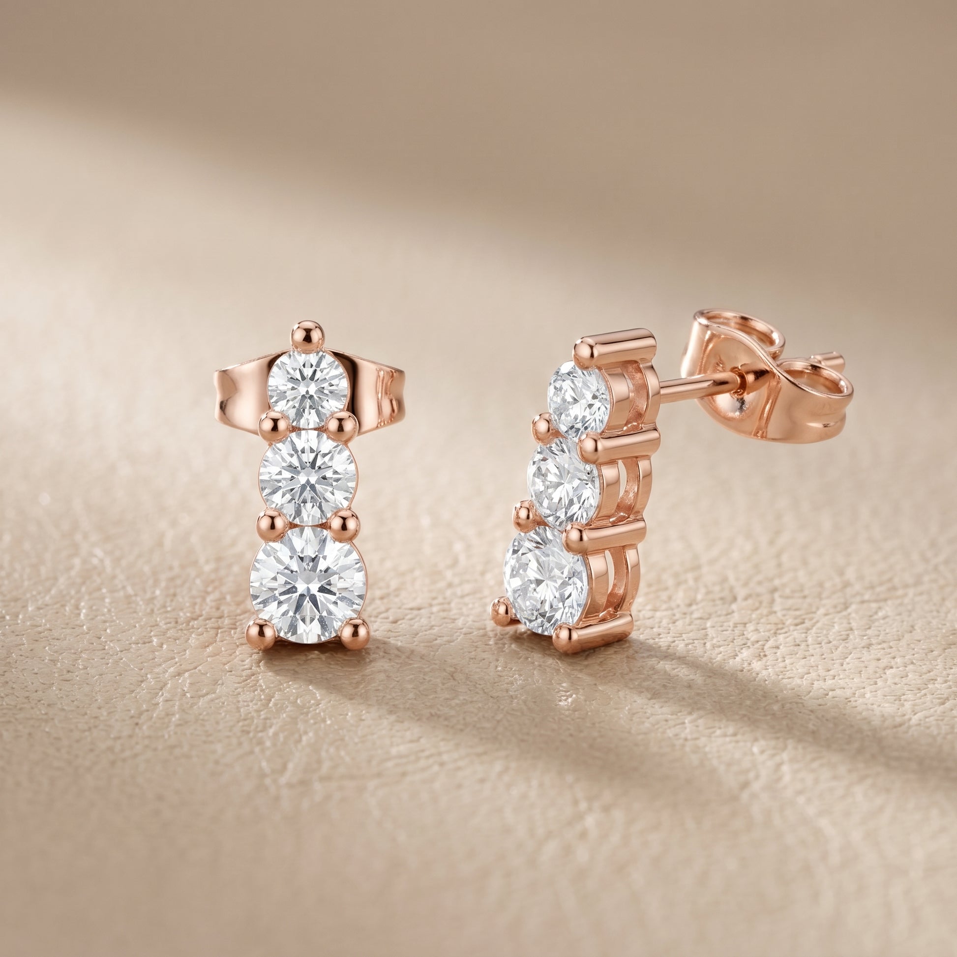 Round Cut Lab Grown Diamond Stud Earrings in Rose Gold