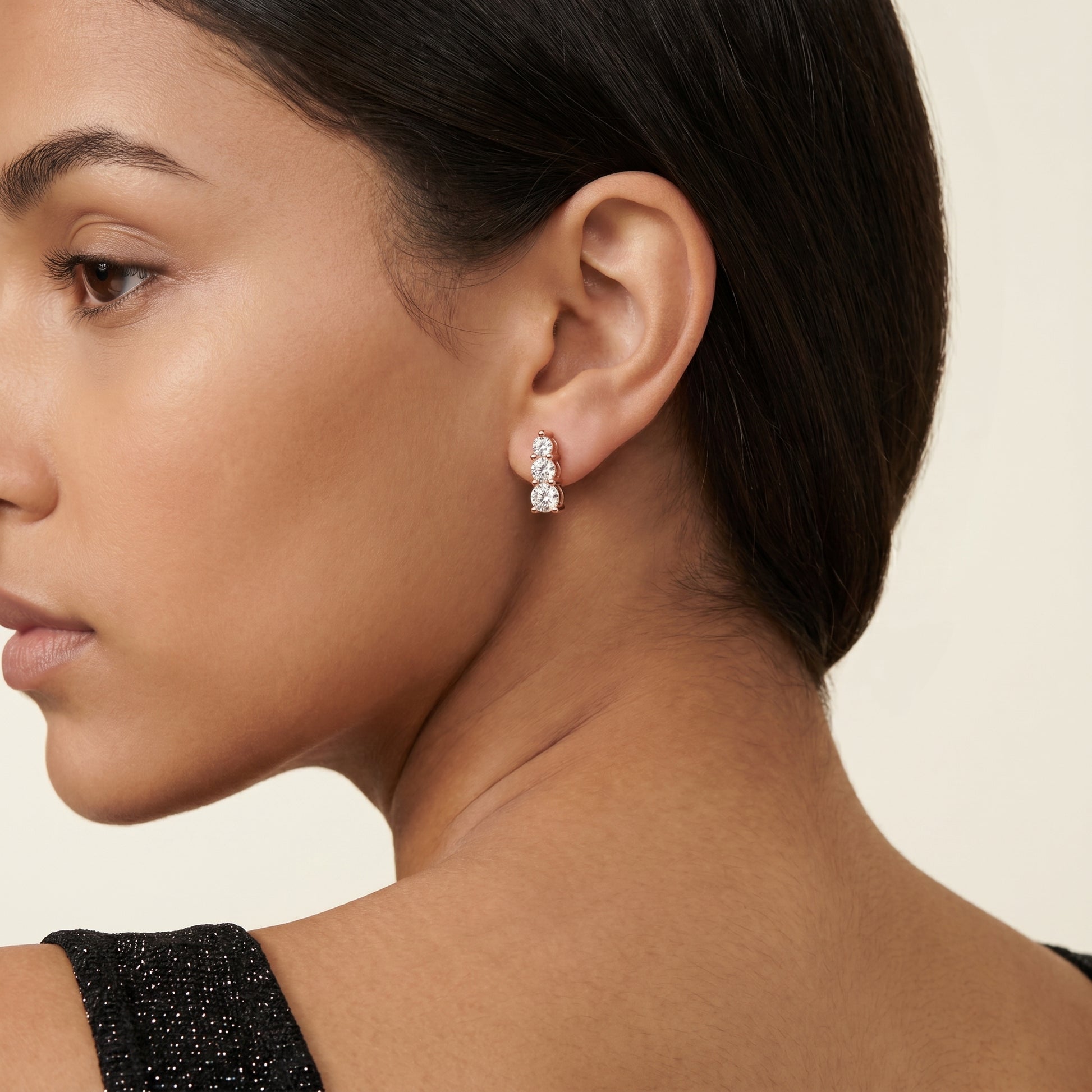 Round Cut Lab Grown Diamond Stud Earrings in Rose Gold