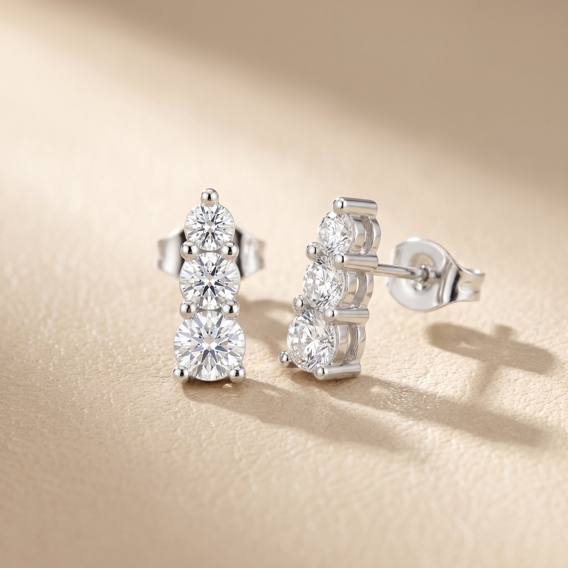 Round Cut Lab Grown Diamond Stud Earrings in Silver