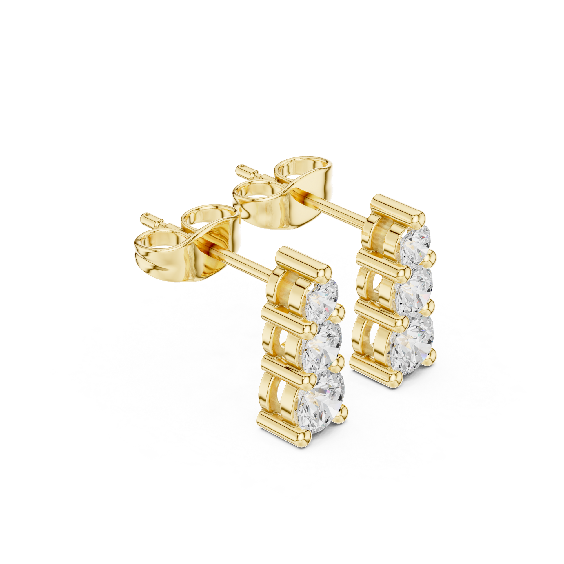 Round Cut Lab Grown Diamond Stud Earrings in Yellow Gold