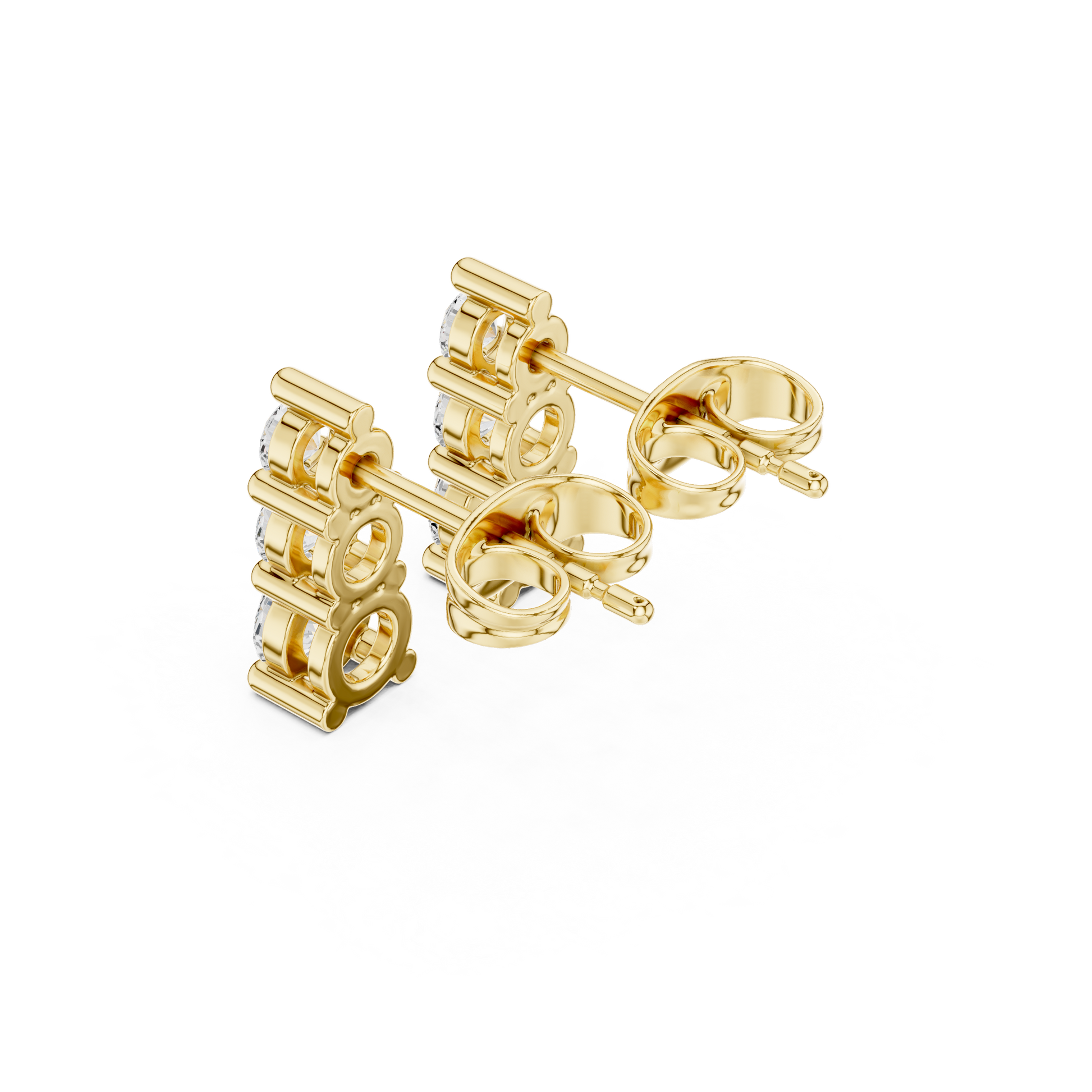 Round Cut Lab Grown Diamond Stud Earrings in Yellow Gold