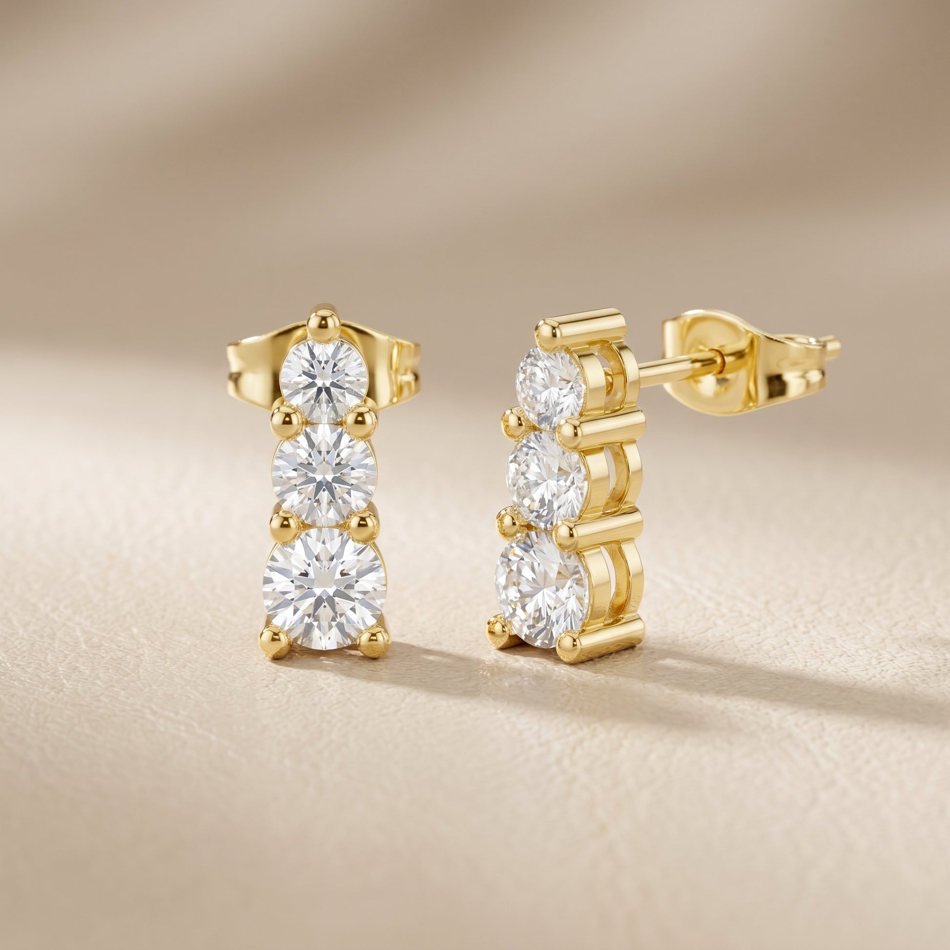 Round Cut Lab Grown Diamond Stud Earrings in Yellow Gold