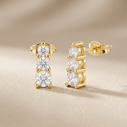 Round Cut Lab Grown Diamond Stud Earrings in Yellow Gold