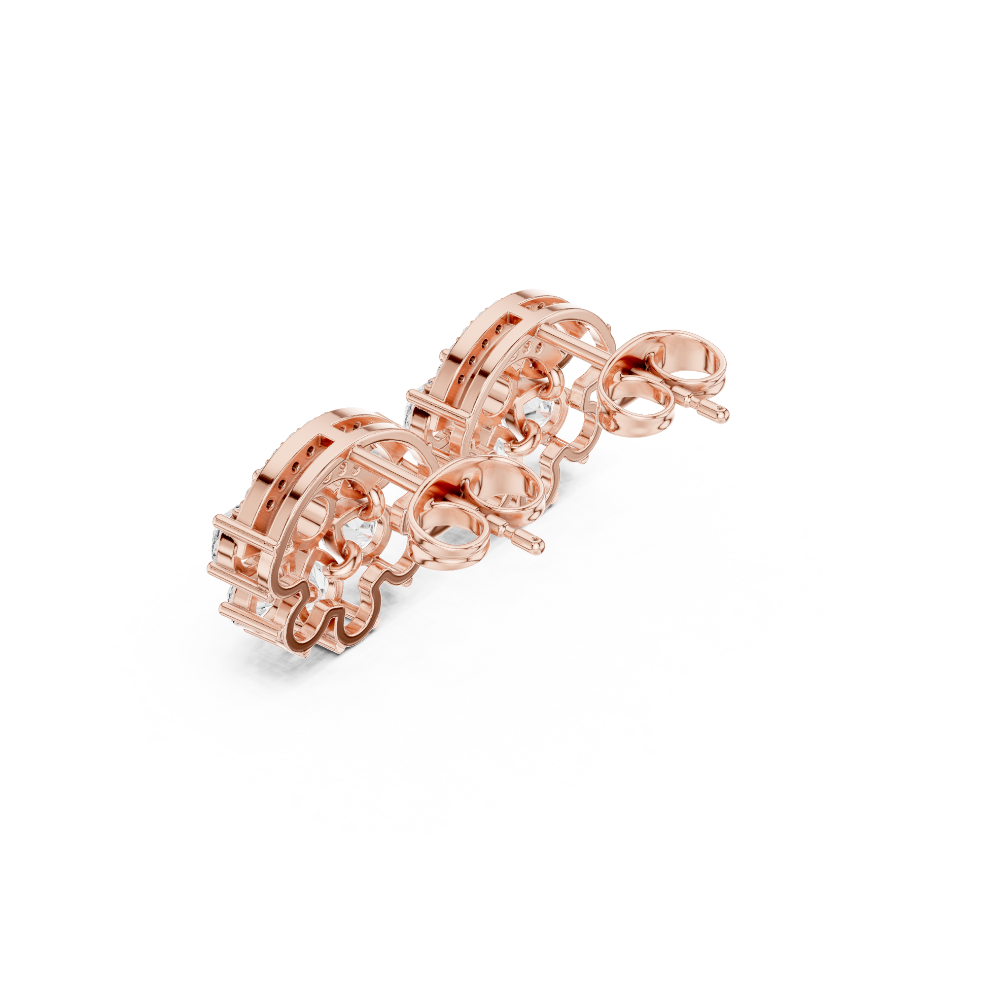 Pear Round Cut Lab Grown Diamond Stud Earrings in Rose Gold