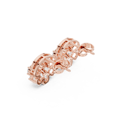 Pear Round Cut Lab Grown Diamond Stud Earrings in Rose Gold