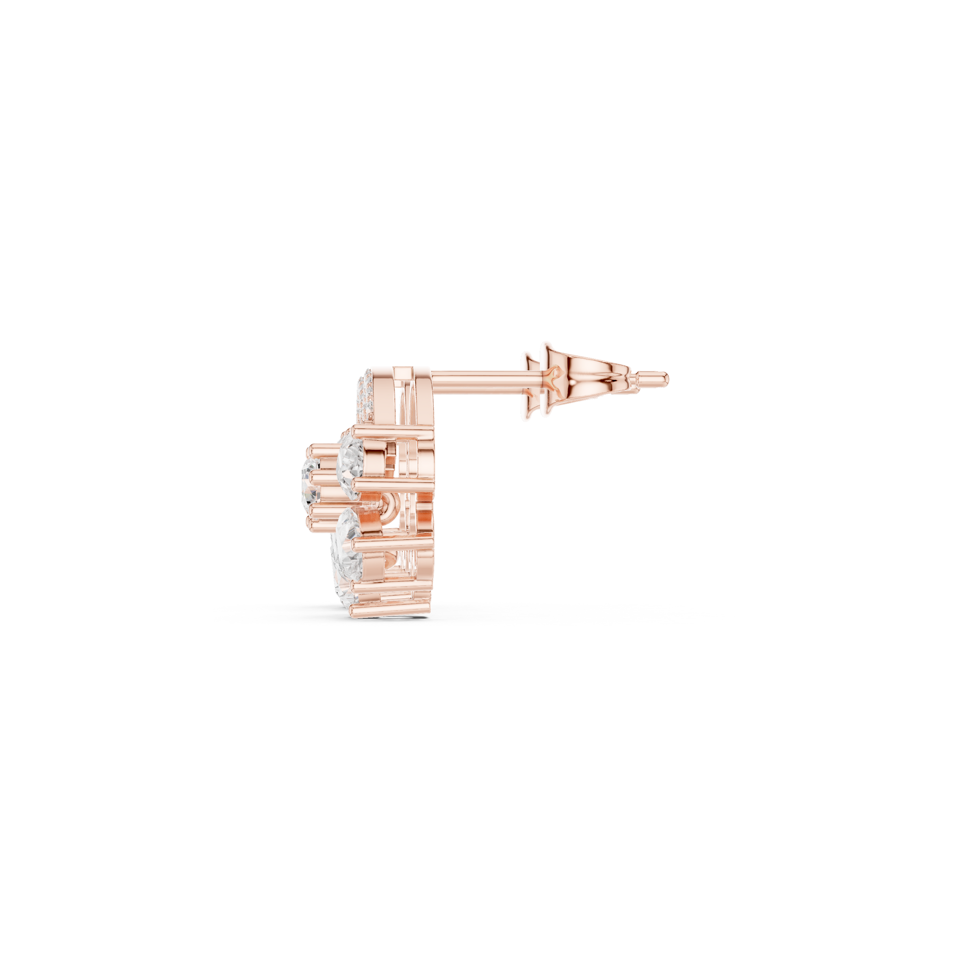 Pear Round Cut Lab Grown Diamond Stud Earrings in Rose Gold