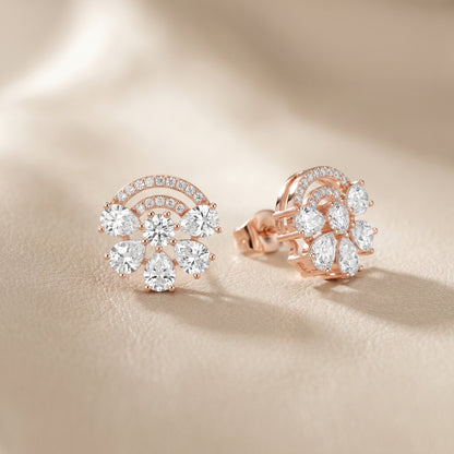 Pear Round Cut Lab Grown Diamond Stud Earrings in Rose Gold