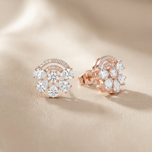 Pear Round Cut Lab Grown Diamond Stud Earrings in Rose Gold
