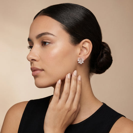 Pear Round Cut Lab Grown Diamond Stud Earrings in Rose Gold