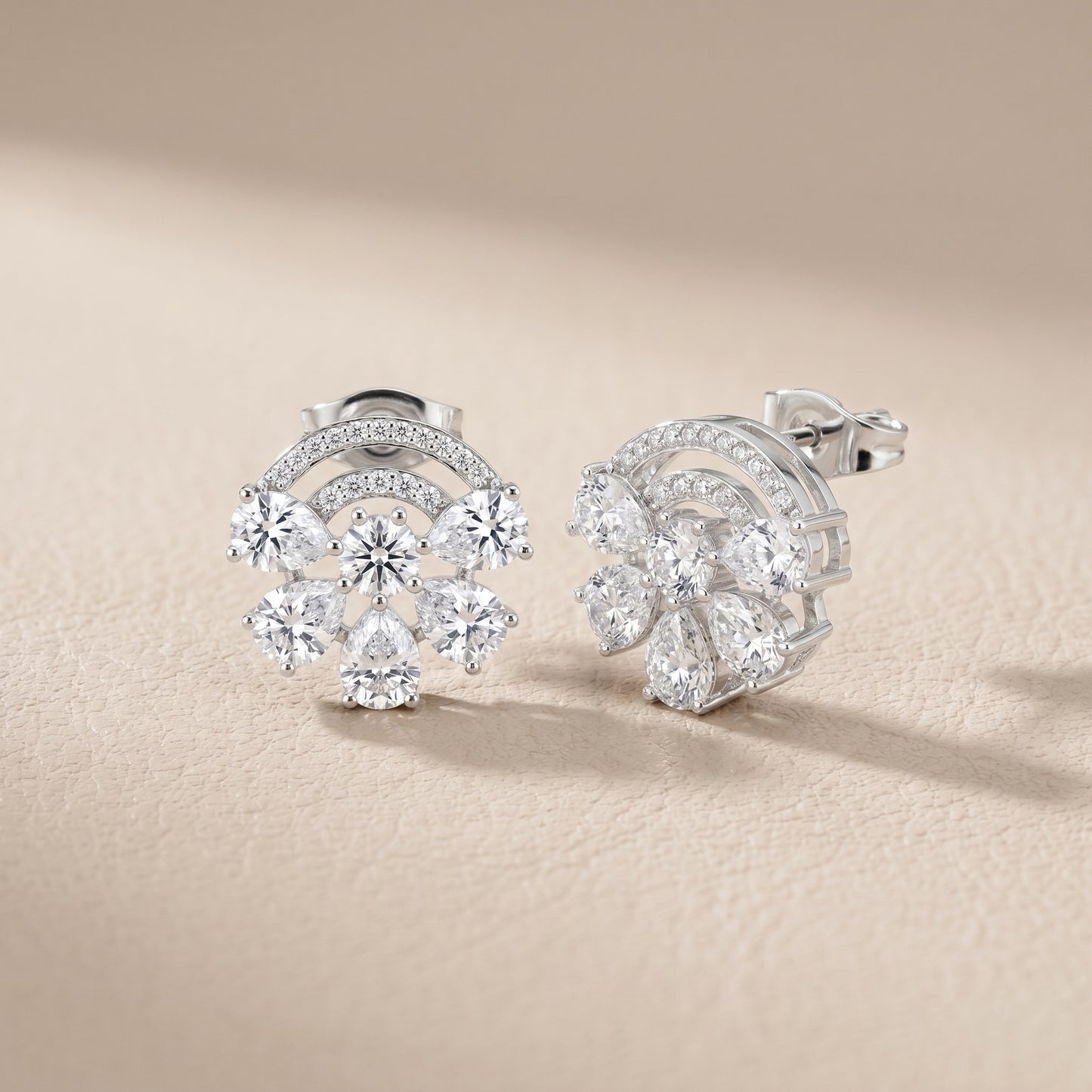 Pear Round Cut Lab Grown Diamond Stud Earrings in White Gold