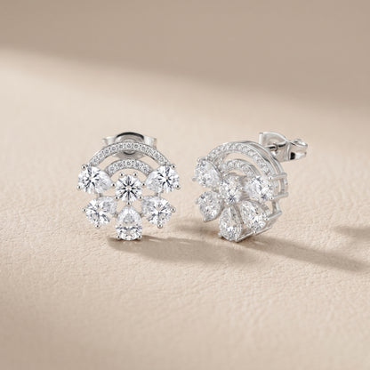 Pear Round Cut Lab Grown Diamond Stud Earrings in Silver