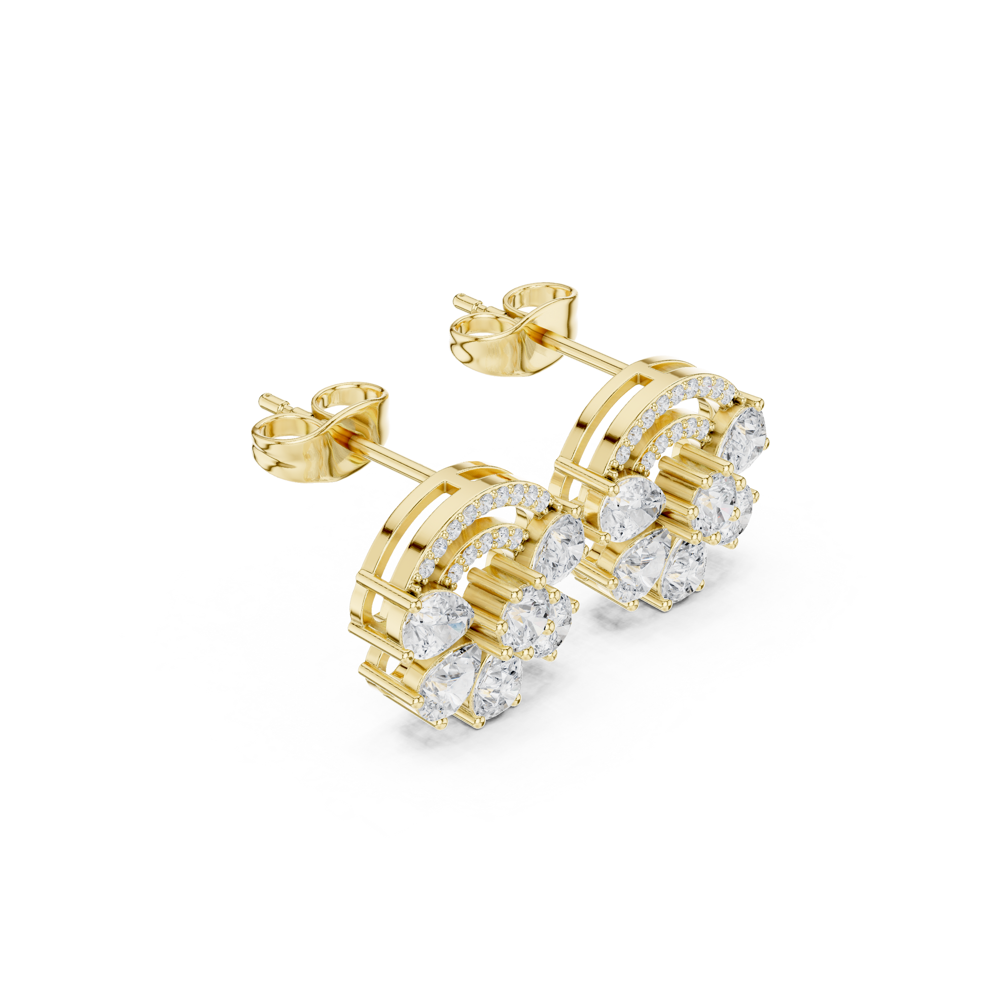 Pear Round Cut Lab Grown Diamond Stud Earrings in Yellow Gold