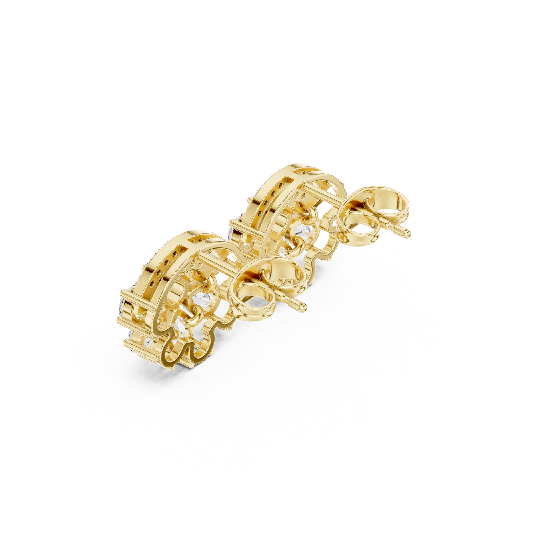 Pear Round Cut Lab Grown Diamond Stud Earrings in Yellow Gold