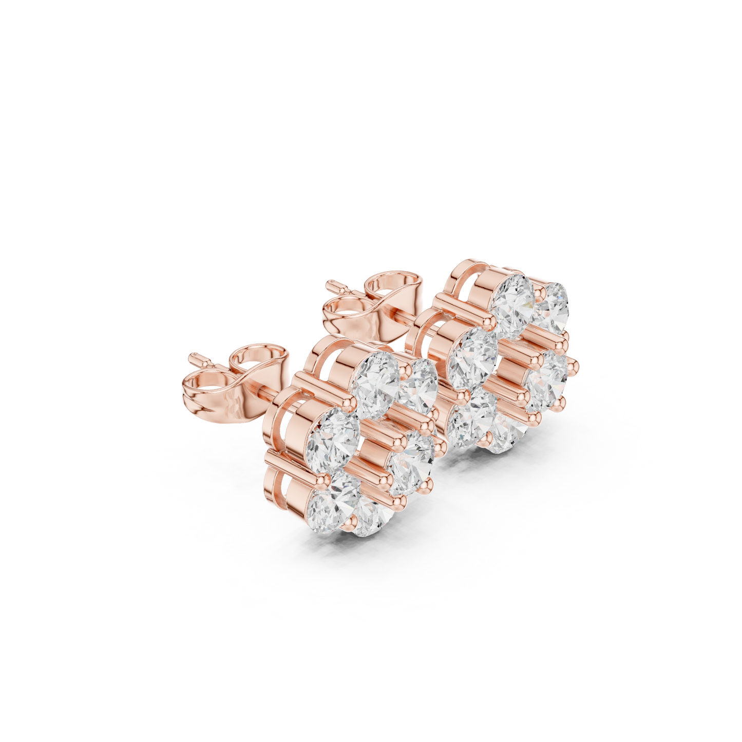Round Cut Lab Grown Diamond Daisy Stud Earrings in Rose Gold