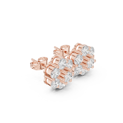 Round Cut Lab Grown Diamond Daisy Stud Earrings in Rose Gold