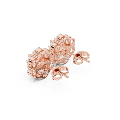 Round Cut Lab Grown Diamond Daisy Stud Earrings in Rose Gold