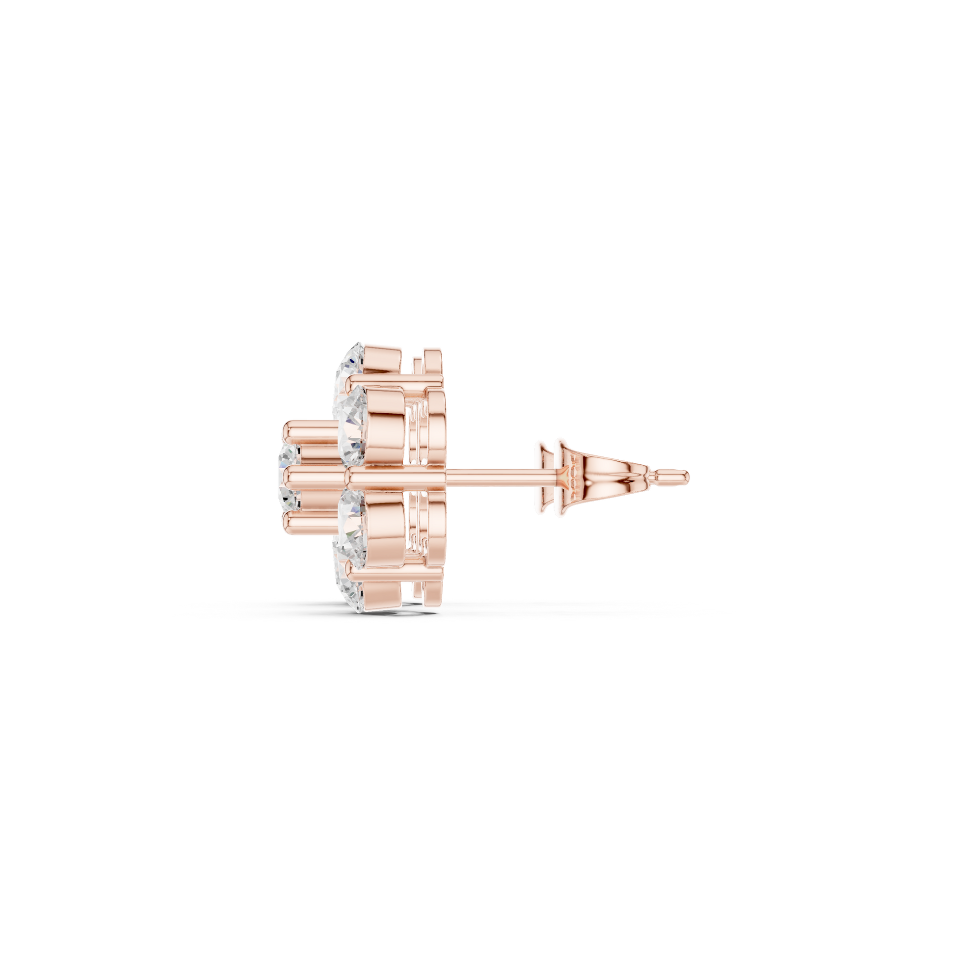 Round Cut Lab Grown Diamond Daisy Stud Earrings in Rose Gold
