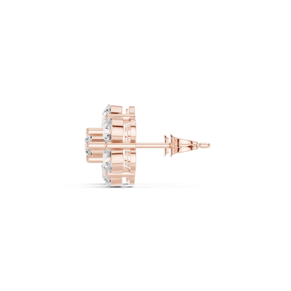Round Cut Lab Grown Diamond Daisy Stud Earrings in Rose Gold