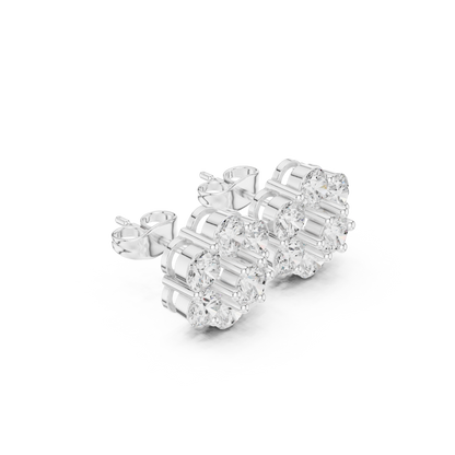 Round Cut Lab Grown Diamond Daisy Stud Earrings in White Gold