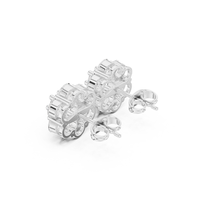 Round Cut Lab Grown Diamond Daisy Stud Earrings in Platinum