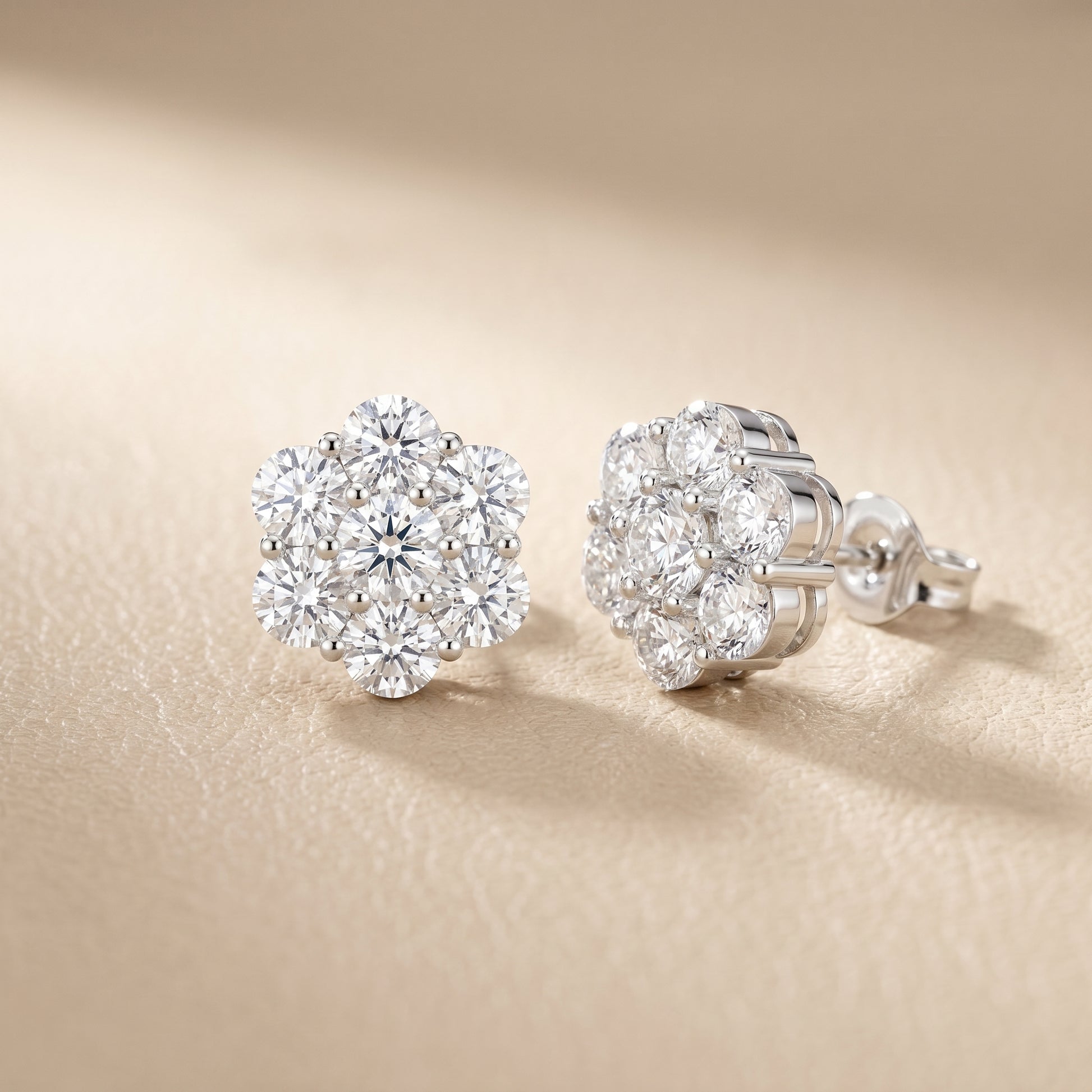 Round Cut Lab Grown Diamond Daisy Stud Earrings in Platinum