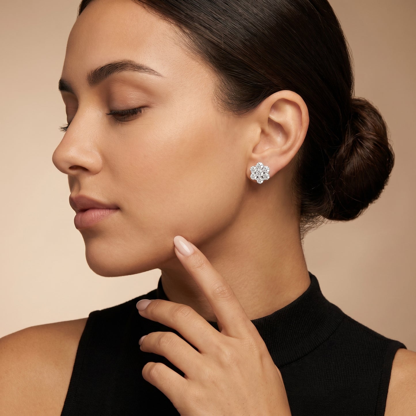 Round Cut Lab Grown Diamond Daisy Stud Earrings in Platinum
