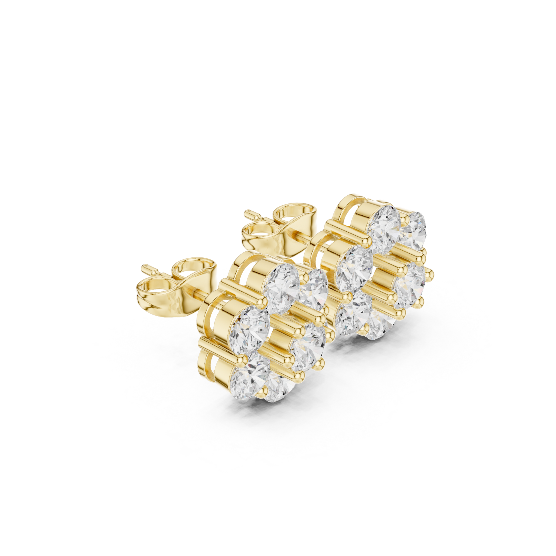 Round Cut Lab Grown Diamond Daisy Stud Earrings in Yellow Gold