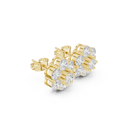 Round Cut Lab Grown Diamond Daisy Stud Earrings in Yellow Gold