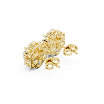 Round Cut Lab Grown Diamond Daisy Stud Earrings in Yellow Gold