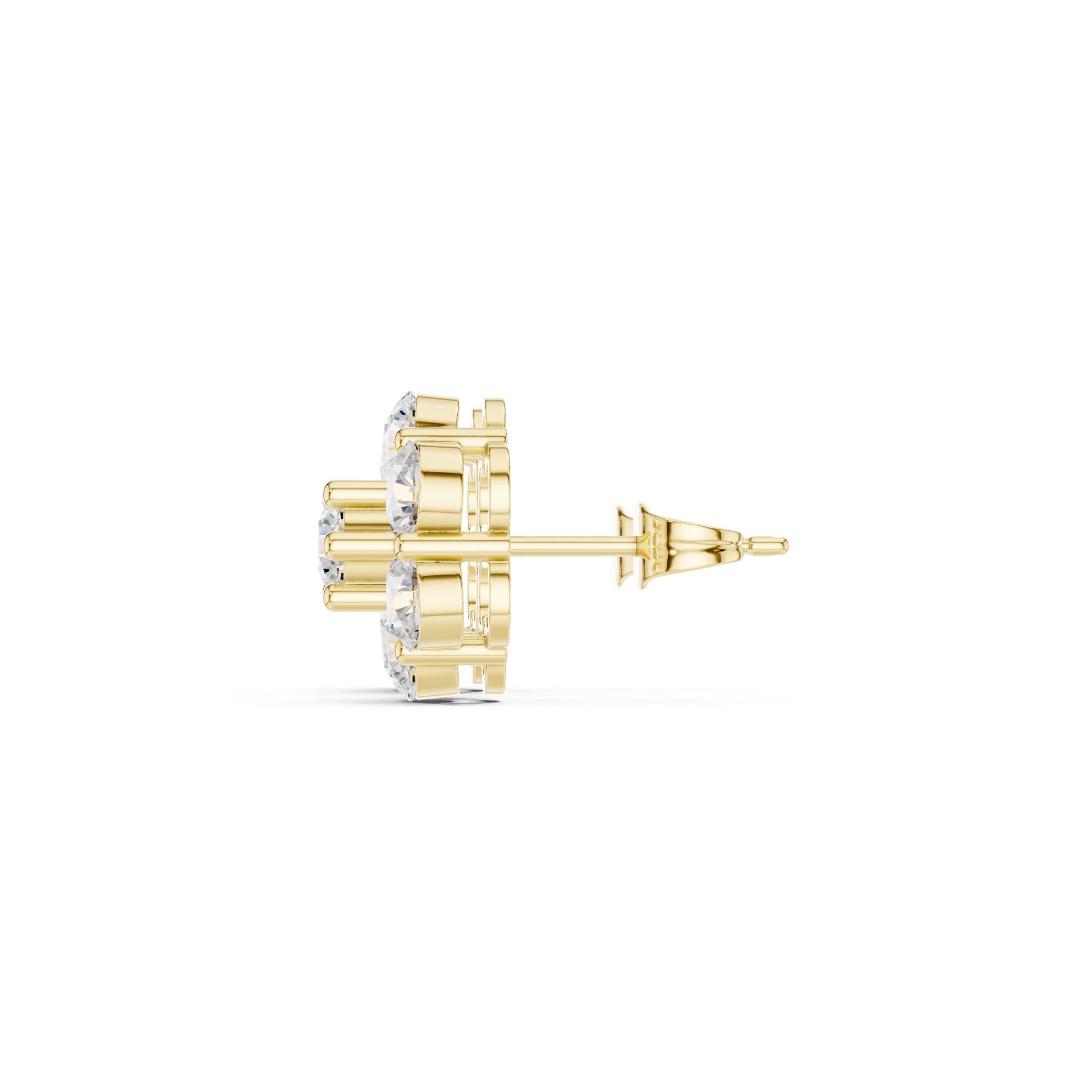Round Cut Lab Grown Diamond Daisy Stud Earrings in Yellow Gold