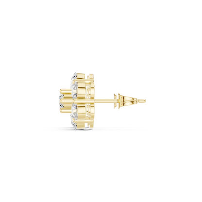 Round Cut Lab Grown Diamond Daisy Stud Earrings in Yellow Gold