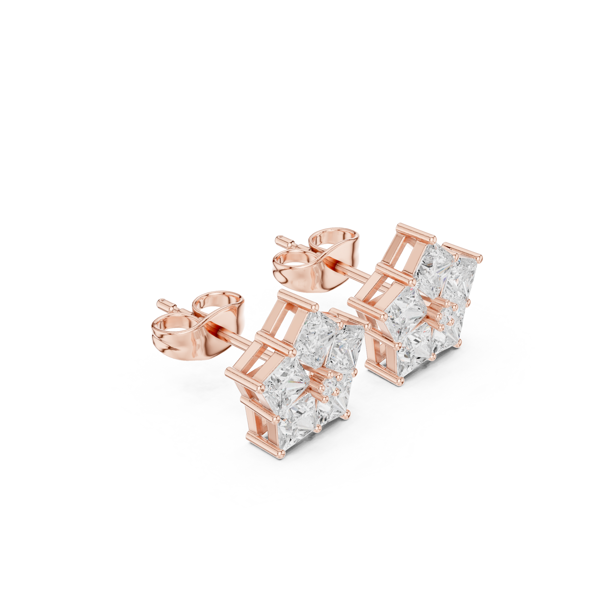 Princess Cut Lab Grown Diamond Stud Earrings in Rose Gold
