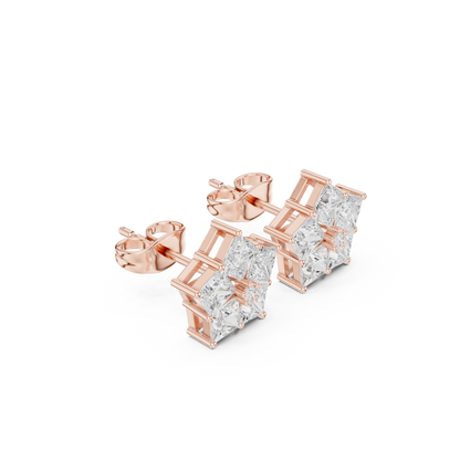 Princess Cut Lab Grown Diamond Stud Earrings in Rose Gold