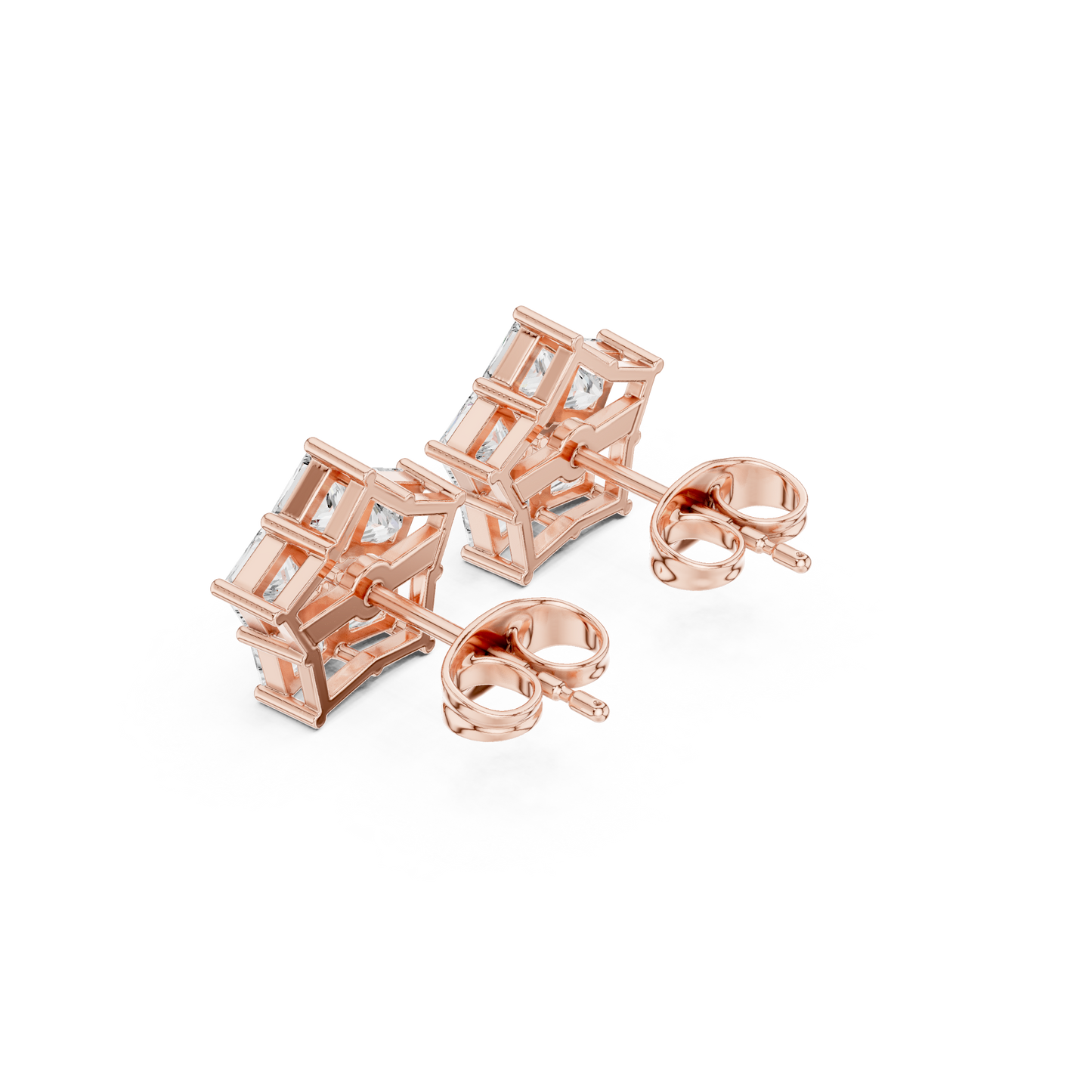 Princess Cut Lab Grown Diamond Stud Earrings in Rose Gold