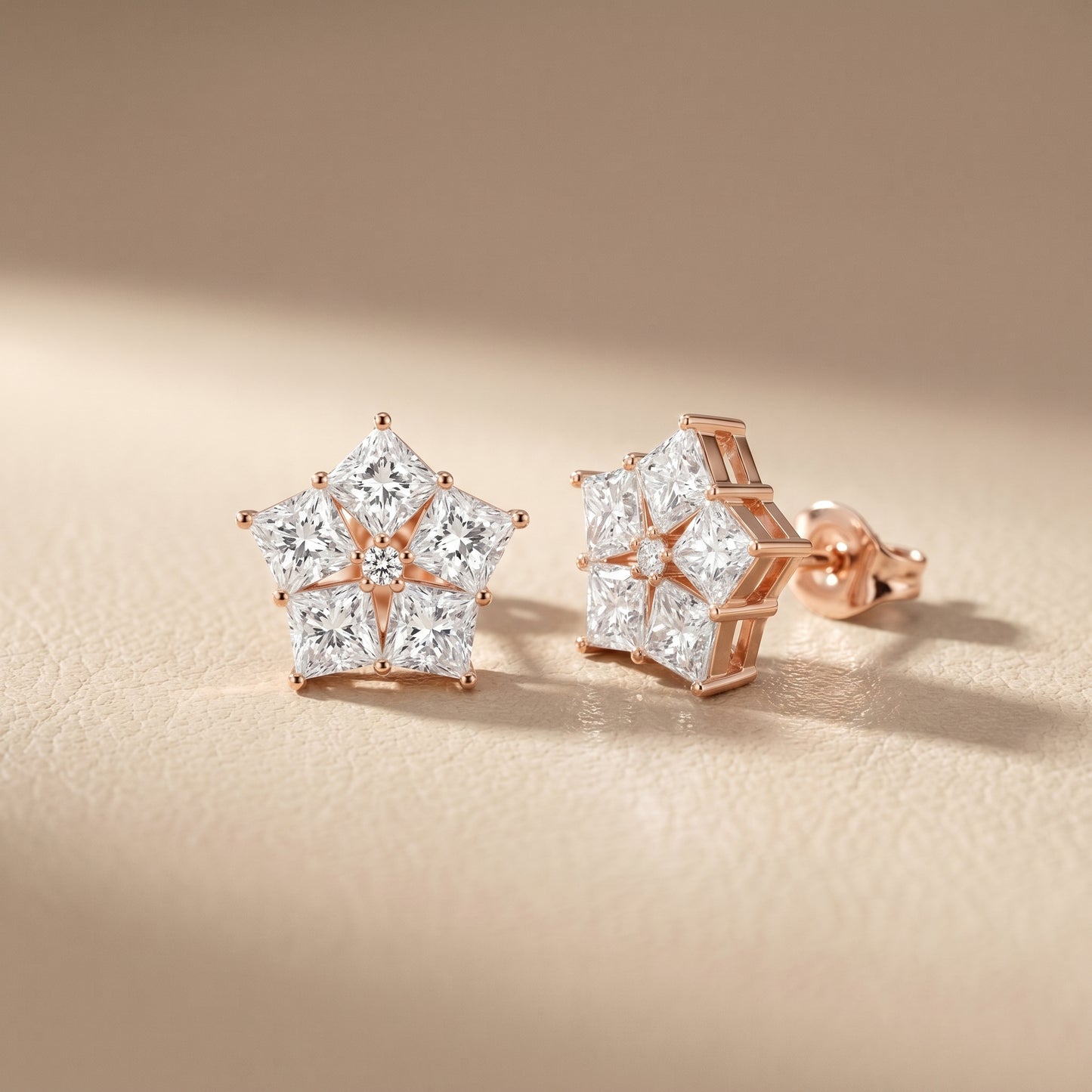 Princess Cut Lab Grown Diamond Stud Earrings in Rose Gold