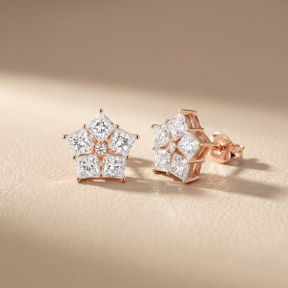 Princess Cut Lab Grown Diamond Stud Earrings in Rose Gold