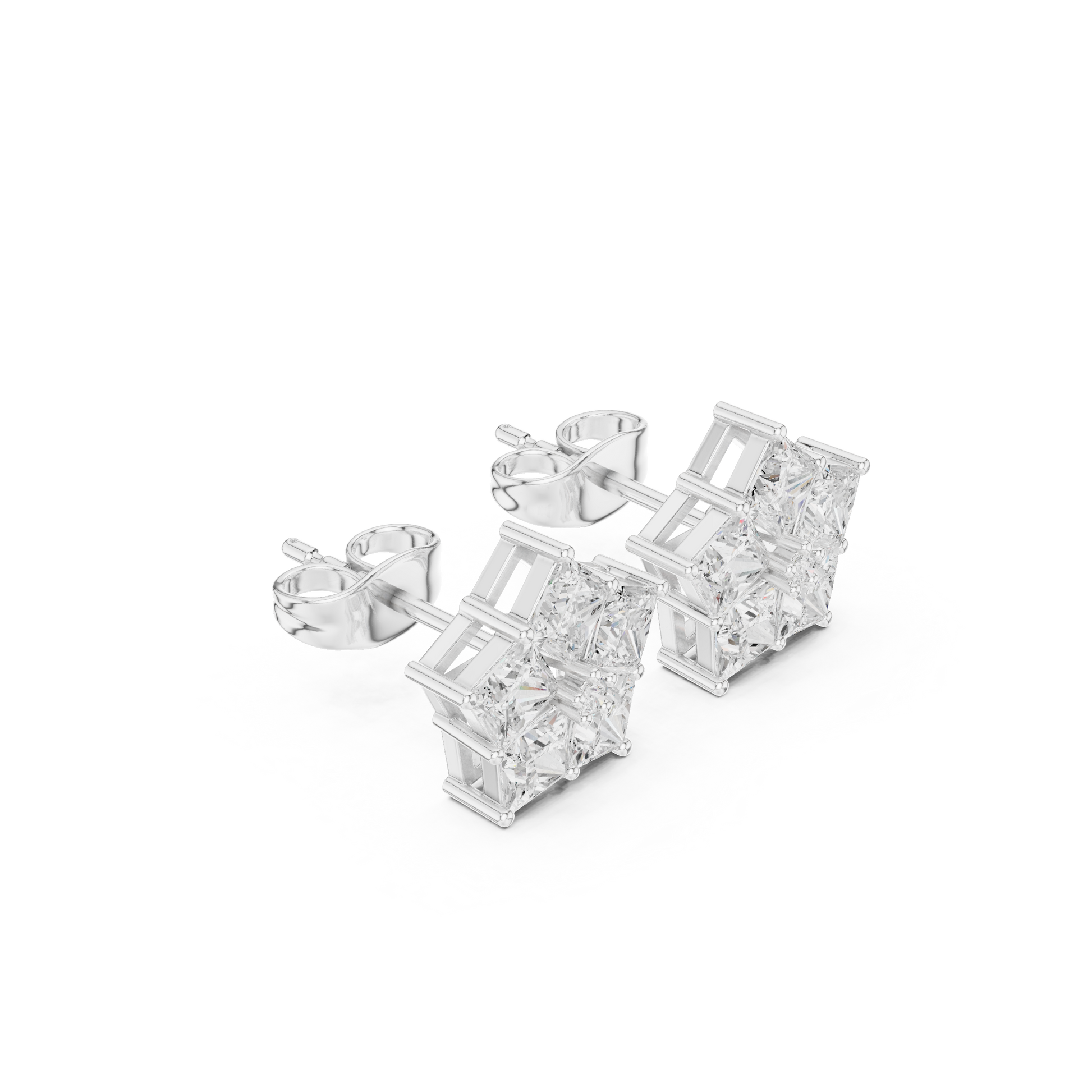 Princess Cut Lab Grown Diamond Stud Earrings in Silver